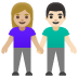 woman and man holding hands, medium-light skin tone, light skin tone